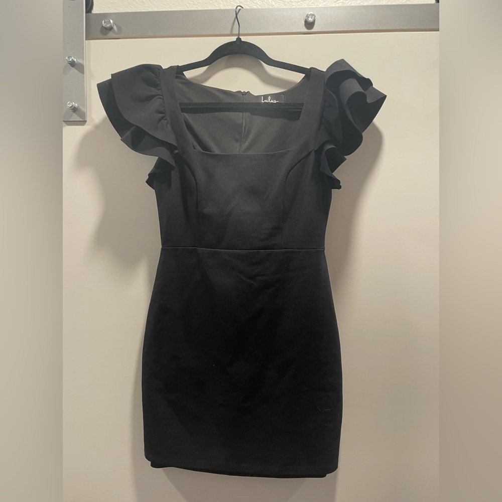 Lulus Ruffle sleeve black mini dress
